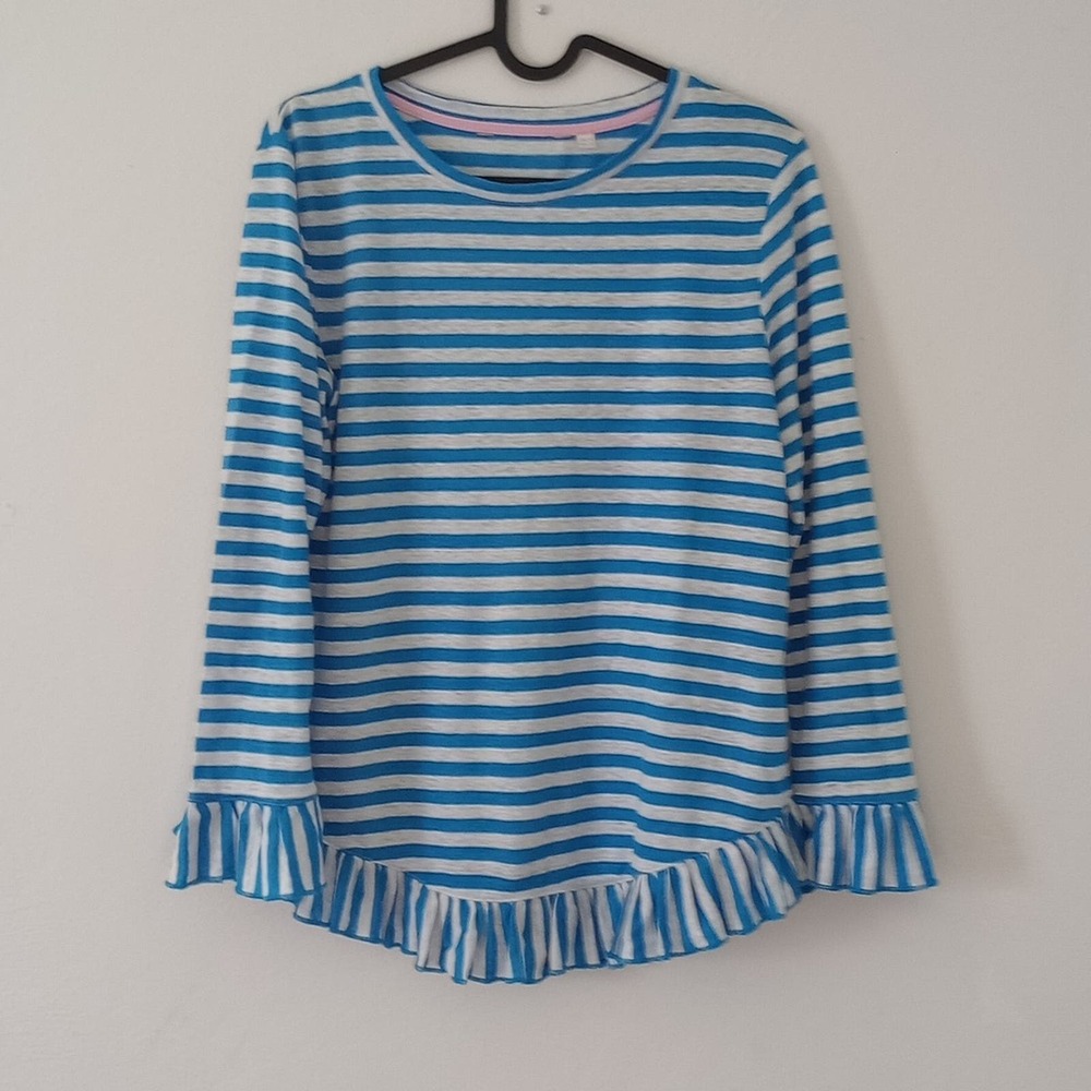 Boden Women's Shirt 2 XS Dorothy Linen Jersey Striped Moroccan Blue